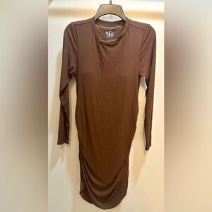 Shebird Aspen Shapwear Dress 4 Ruched Long Sleeves Ribbed Downtown Brown Fitted